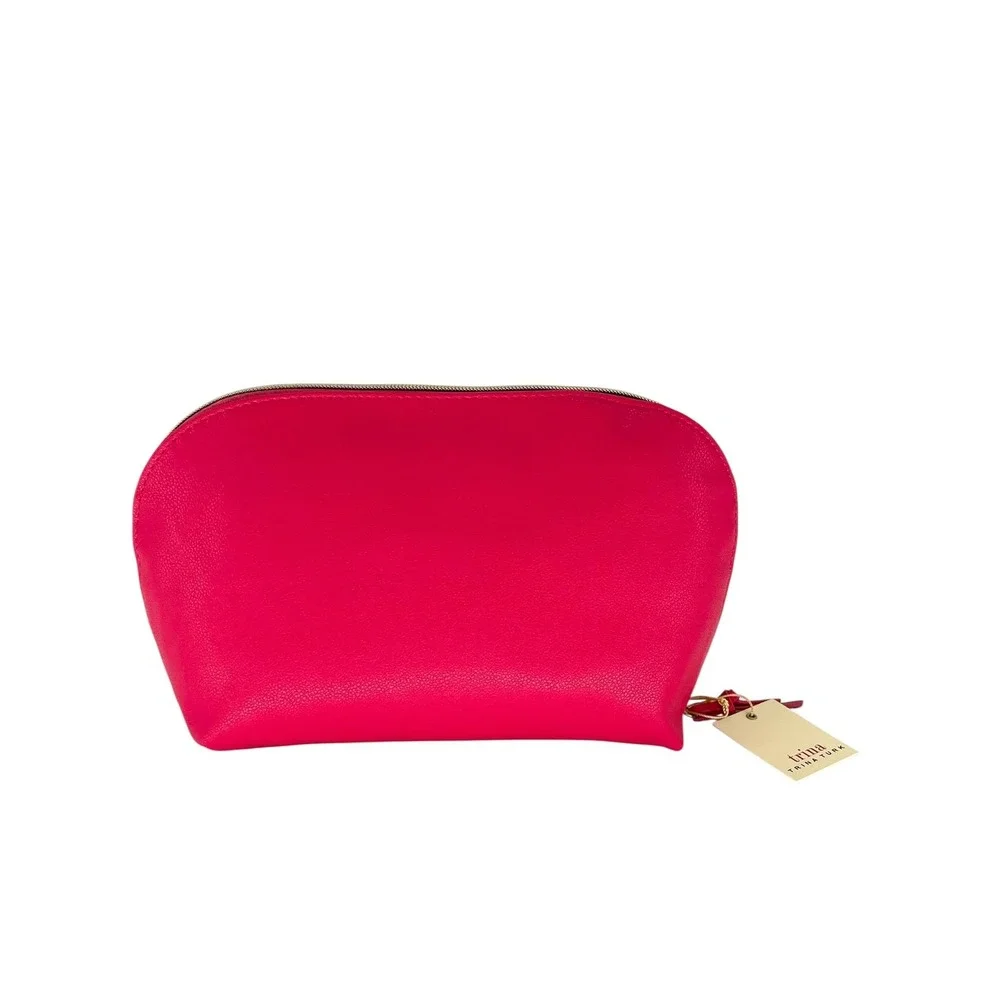Trina Turk Pink Cosmetic Makeup Bag Case Pouch Faux Leather Travel Organizer New
